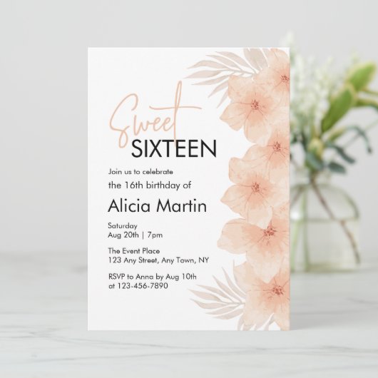 Invitation Fleur rousse poussiéreuse Sèche Palme Feuilles Boh (Debout devant)