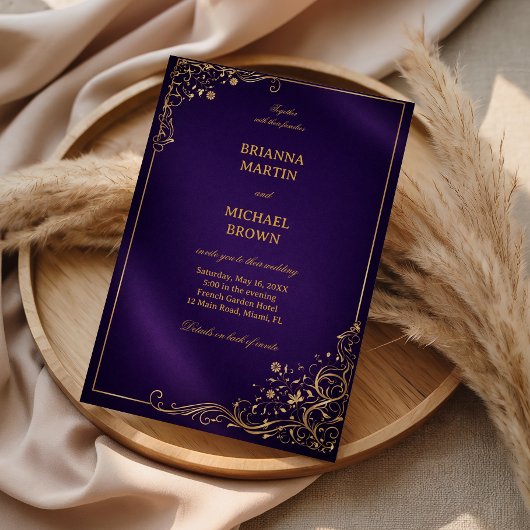 Invitation Fleur Royal Pourpre Or