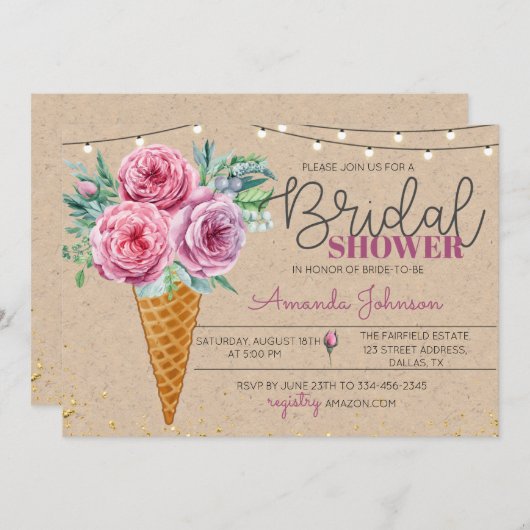 Invitation Fleur rustique dans Waffle nuptiale douche Invitat (Devant / Derrière)