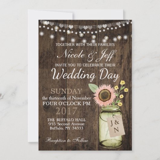 Invitation Fleur rustique du pays Mason Jar Barn Mariage (Devant)