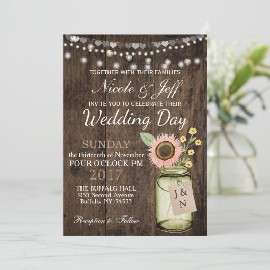 Invitation Fleur rustique du pays Mason Jar Barn Mariage (Debout devant)