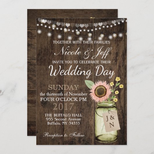 Invitation Fleur rustique du pays Mason Jar Barn Mariage (Devant / Derrière)