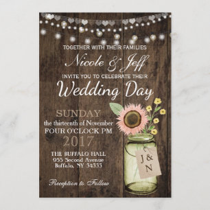 Invitation Fleur rustique du pays Mason Jar Barn Mariage