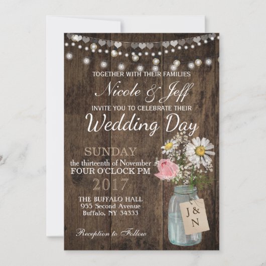 Invitation Fleur rustique du pays Mason Jar Barn Mariage (Devant)