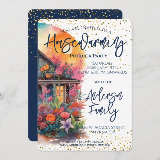 Invitation Fleur rustique Feu de réchauffement ménager (Devant / Derrière)