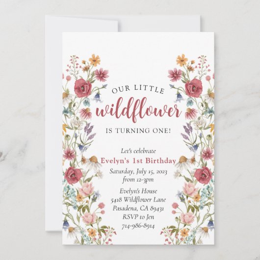 Invitation Fleur sauvage 1er anniversaire (Devant)