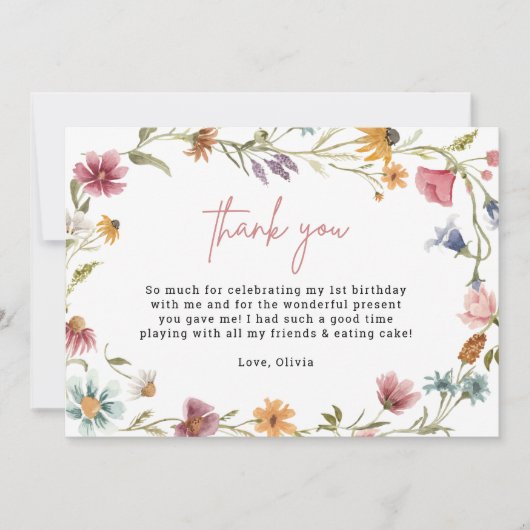 Invitation Fleur sauvage 1er Anniversaire Imprimable Merci Ca (Devant)