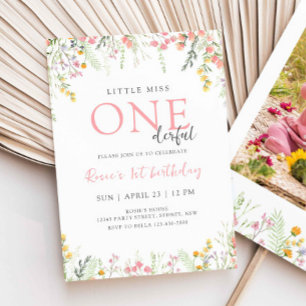 Invitation Fleur sauvage 1er anniversaire Little Miss ONEderf