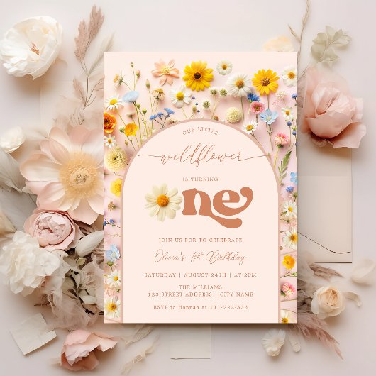 Invitation Fleur sauvage 1er anniversaire Moderne