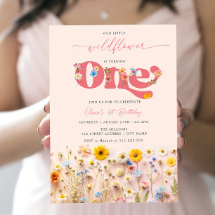 Invitation Fleur sauvage 1er anniversaire Moderne
