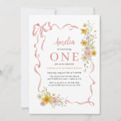 Invitation Fleur sauvage 1er anniversaire Photo Pink Coquette (Devant)