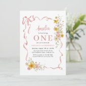 Invitation Fleur sauvage 1er anniversaire Photo Pink Coquette (Debout devant)