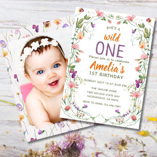 Invitation Fleur sauvage 1er anniversaire Wild One