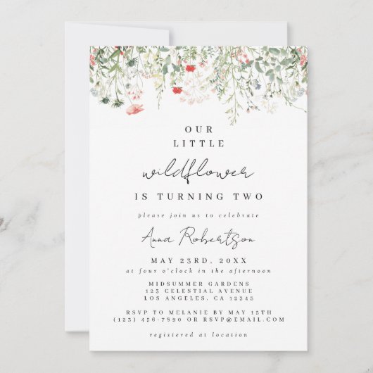 Invitation Fleur sauvage 2e anniversaire (Devant)