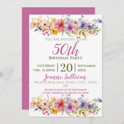 Invitation Fleur sauvage 50e anniversaire (Devant / Derrière)