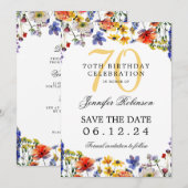 Invitation Fleur sauvage 70 Anniversaire Partie Détails de la (Devant / Derrière)