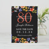 Invitation Fleur sauvage 80th Birthday Save Date Détails Noir (Debout devant)