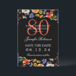 Invitation Fleur sauvage 80th Birthday Save Date Détails Noir<br><div class="desc">Elégant design "80th Birthday Party" avec fleurs sauvages aquarelle & détails texte. Facile à utiliser et facile à personnaliser. Commandez aujourd'hui !</div>