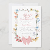 Invitation Fleur Sauvage à Ruban Rose Bébé en Fleur Baby Show (Devant)