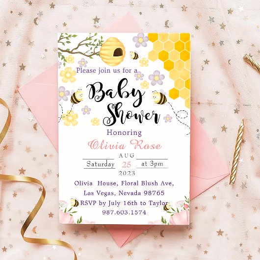 Invitation Fleur sauvage aquarelle abeilles