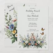 Invitation Fleur sauvage Aquarelle Anniversaire Brunch Invita (Devant / Derrière)