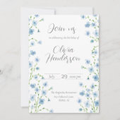 Invitation Fleur sauvage aquarelle bleue élégante  (Devant)