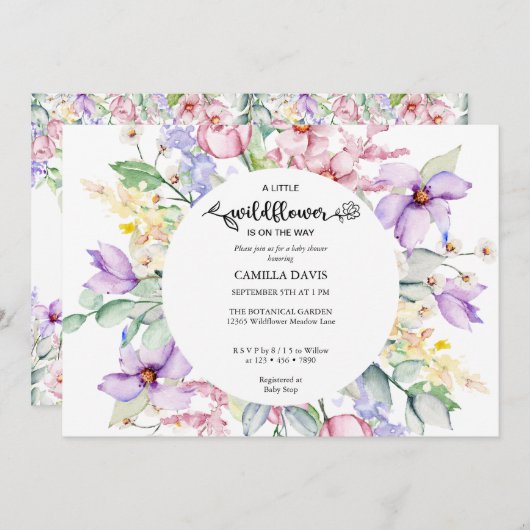 Invitation Fleur sauvage aquarelle | Botanique Baby shower In (Devant / Derrière)