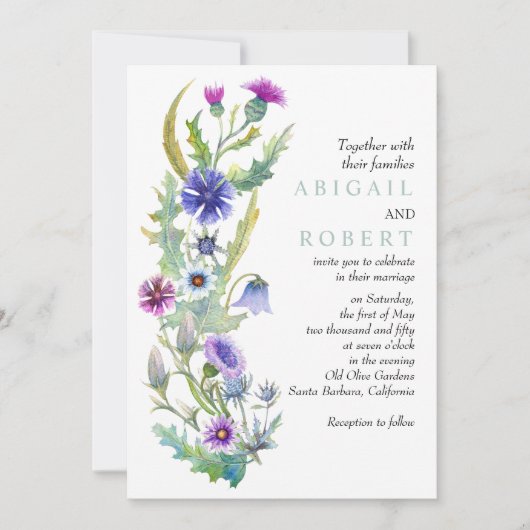 Invitation Fleur sauvage aquarelle code QR mariage de printem (Devant)