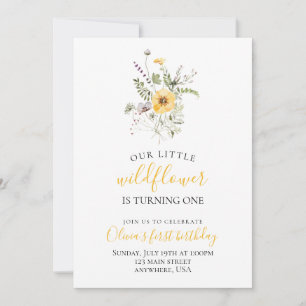 Invitation Fleur sauvage aquarelle fleurie premier anniversai
