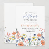 Invitation Fleur sauvage aquarelle fleurie premier anniversai (Devant / Derrière)