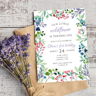 Invitation Fleur sauvage aquarelle fleurie premier anniversai