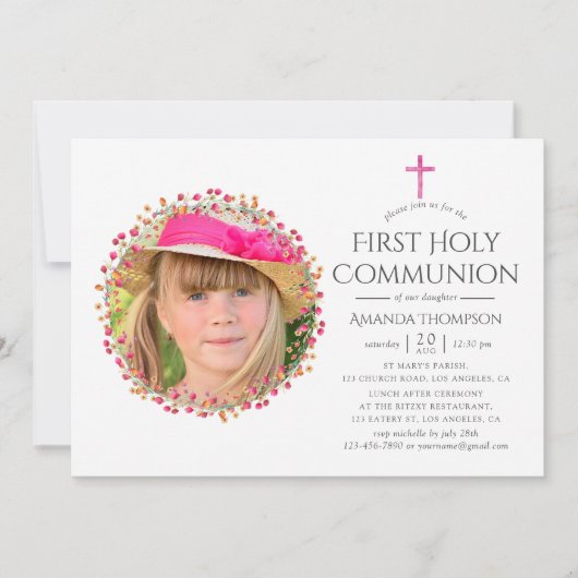 Invitation Fleur sauvage Aquarelle Première sainte communion (Devant)