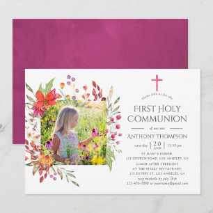 Invitation Fleur sauvage Aquarelle Première sainte communion