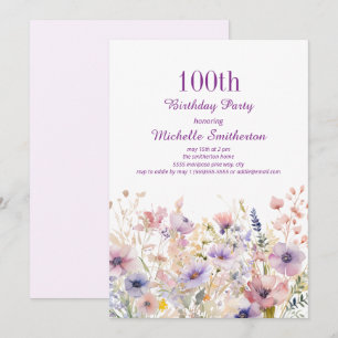 Invitation Fleur sauvage aquarelle rose violet 100e anniversa
