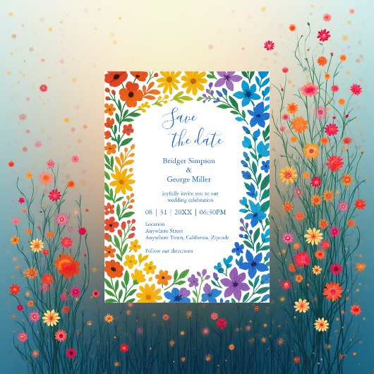 Invitation Fleur sauvage arc-en-ciel Mariage floral rustique