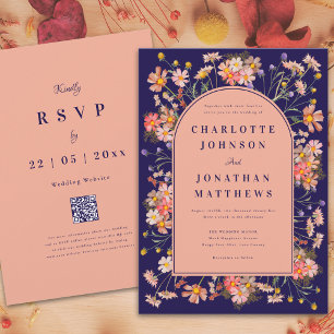Invitation Fleur sauvage Arch Marine Mariage de automne bleu