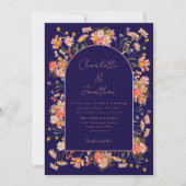 Invitation Fleur sauvage Arch Navy Blue Terracotta Mariage de (Devant)