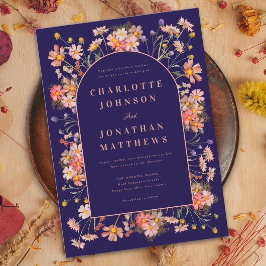 Invitation Fleur sauvage Arch Navy Mariage de automne en terr