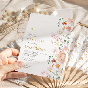 Invitation fleur sauvage au baptême