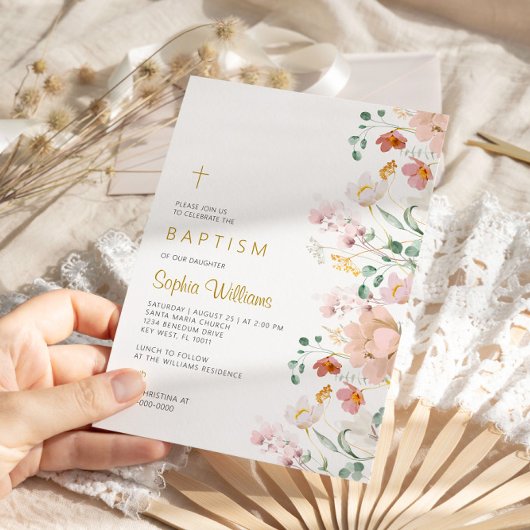 Invitation fleur sauvage au baptême