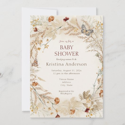 Invitation Fleur sauvage automne Baby shower d'automne (Devant)