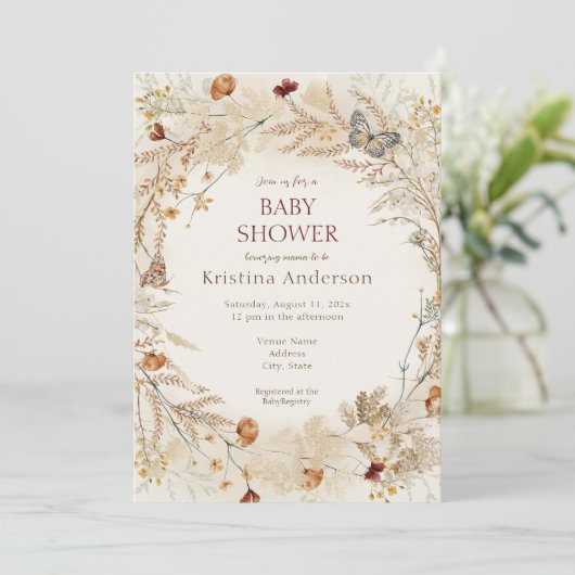Invitation Fleur sauvage automne Baby shower d'automne (Debout devant)