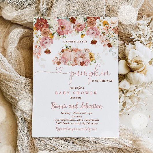 Invitation Fleur sauvage Automne Floral Rustic Citrouille Bab