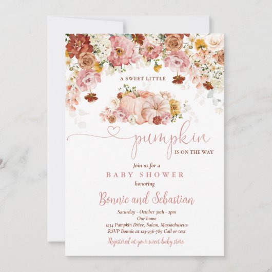 Invitation Fleur sauvage Automne Floral Rustic Citrouille Bab (Devant)