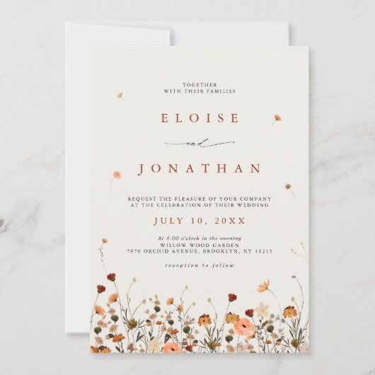 Invitation Fleur sauvage Automne Jardin Floral Boho Détails C (Devant)