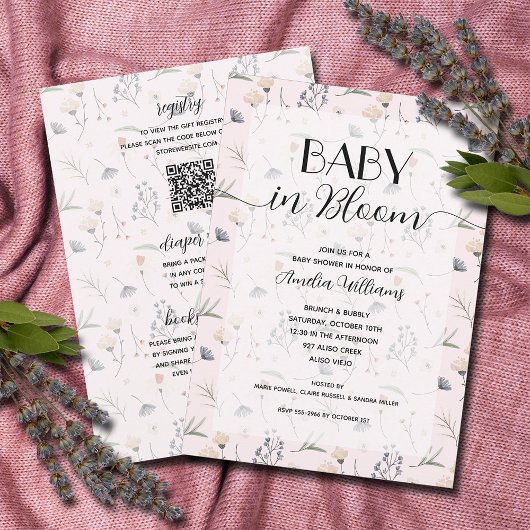 Invitation Fleur sauvage Baby en Fleur Fille Toutes dans une