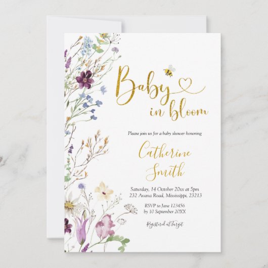 Invitation Fleur sauvage Baby est dans Bloom Baby shower Invi (Devant)