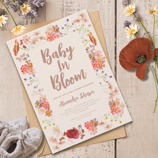 Invitation Fleur sauvage Baby in Bloom Baby shower d'automne