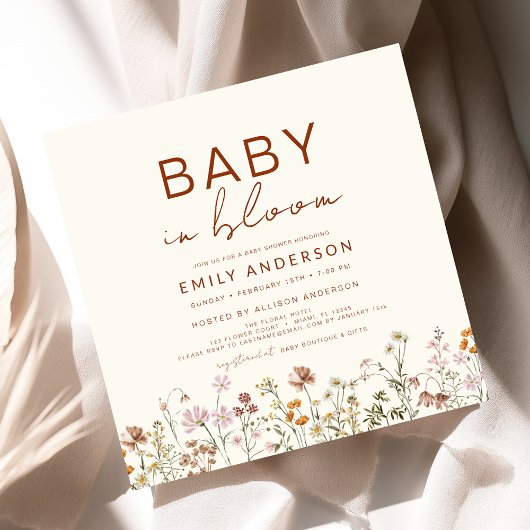 Invitation Fleur sauvage Baby in Bloom Baby shower Terracotta