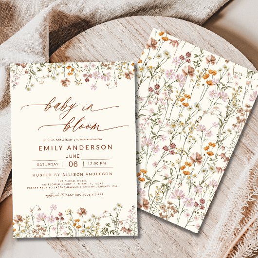 Invitation Fleur sauvage Baby in Bloom Baby shower Terracotta